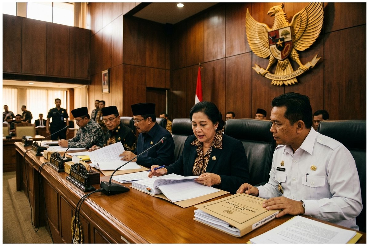 Suasana rapat dengar pendapat komisi legislatif dan Kementerian Hukum membahas draf naskah regulasi perampasan aset di Gedung DPR RI